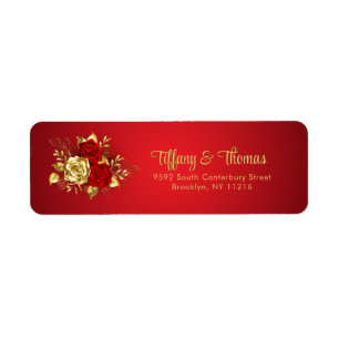 Elegant Red Rose And Gold Theme Wedding Label