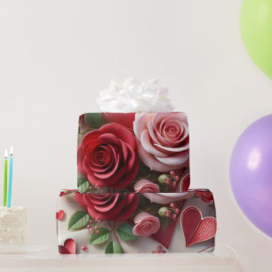 Elegant Red Rose and Hearts Valentine's Day Wrapping Paper