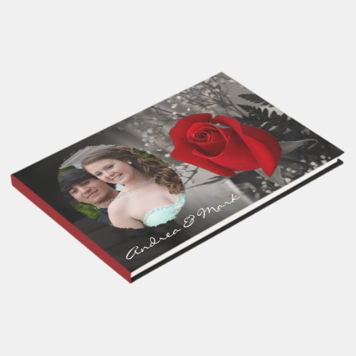 Elegant Red Rose and Soft Edge Oval Photo Frame Guest Book