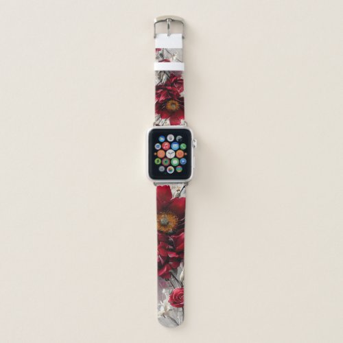 Elegant Red Rose and White Flowers Smartwatch Band
