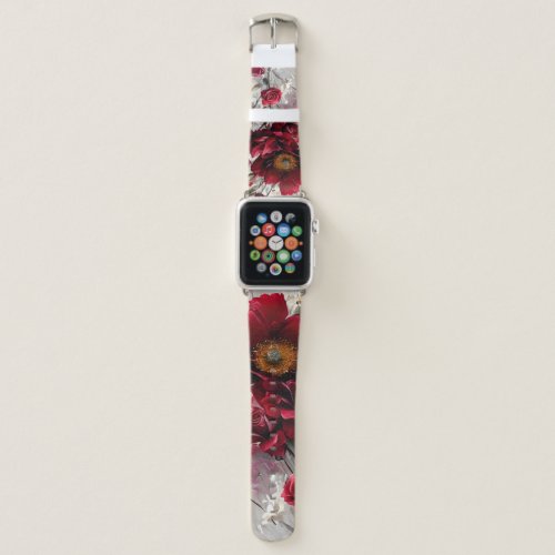 Elegant Red Rose and White Flowers Watch Band