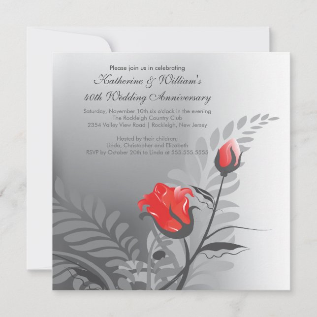 Elegant Red Rose Anniversary Invitation (Front)