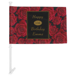 Elegant Red Rose Any Age Birthday Car Flag