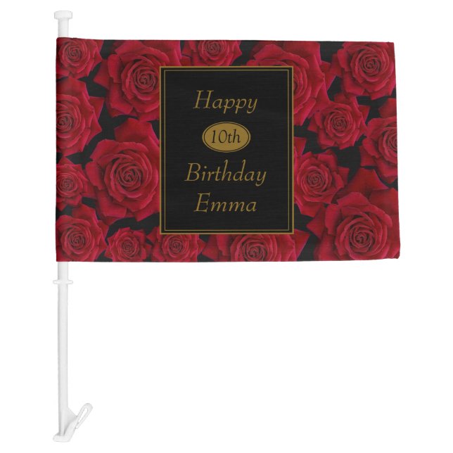 Elegant Red Rose Any Age Birthday Car Flag (Front)