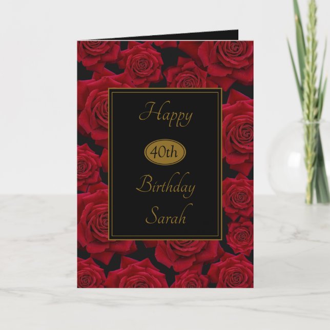 Elegant Red Rose Any Age Birthday Card (Front)
