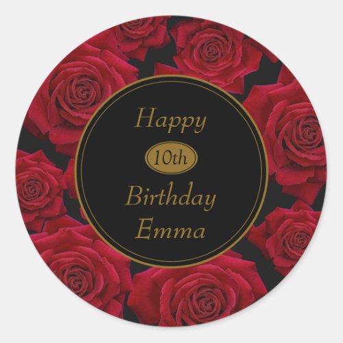 Elegant Red Rose Any Age Birthday Classic Round Sticker