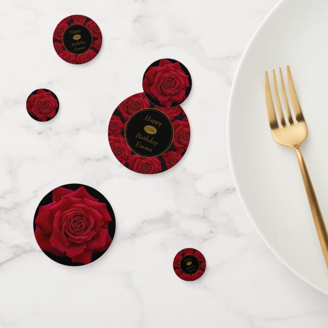Elegant Red Rose Any Age Birthday Confetti (Group)