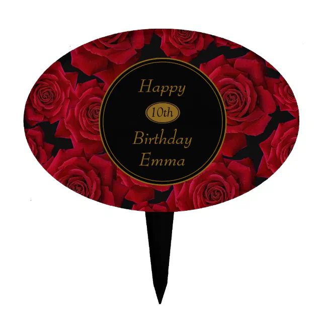 Red Roses Printable Cake Topper Elegant Red Rose Any Age Birthday Party Cake Topper | Zazzle
