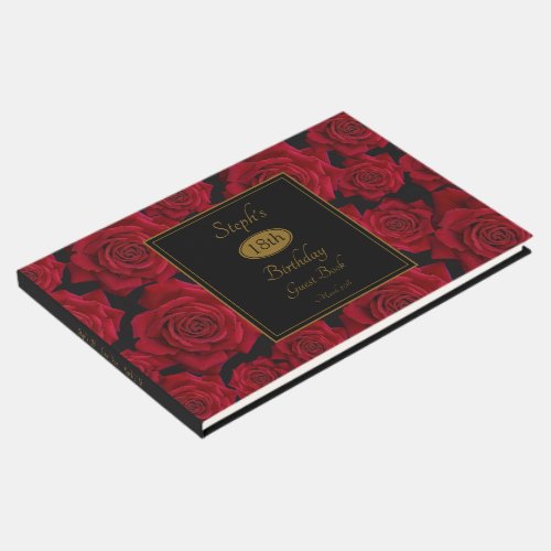 Elegant Red Rose Any Age Birthday Party Guest Book