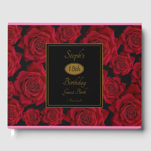 Elegant Red Rose Any Age Birthday Party Guest Book