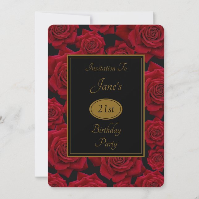 Elegant Red Rose Any Age Birthday Party Invitation (Front)
