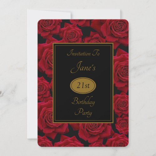 Elegant Red Rose Any Age Birthday Party Invitation