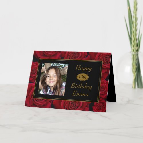 Elegant Red Rose Any Age Photo Birthday Card