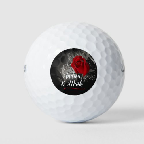 Elegant Red Rose Babys Breath Soft Black Golf Balls