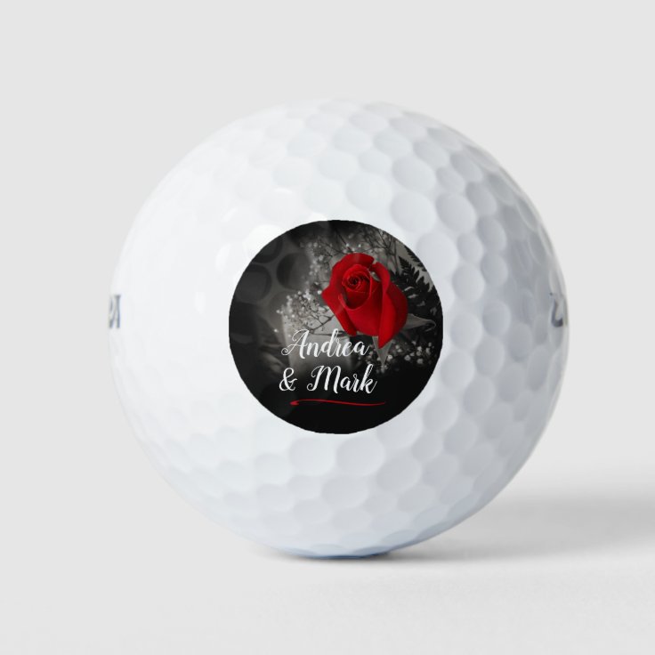 Elegant Red Rose Baby's Breath Soft Black Golf Balls Zazzle