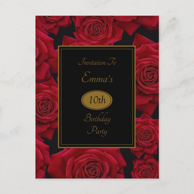 Elegant Red Rose Birthday Party Invitation (Front)