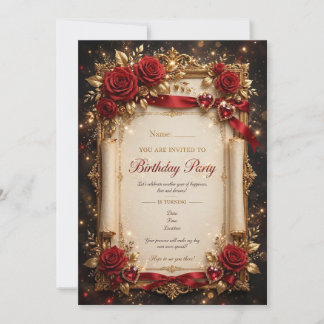 Elegant Red Rose Birthday Party Invitation