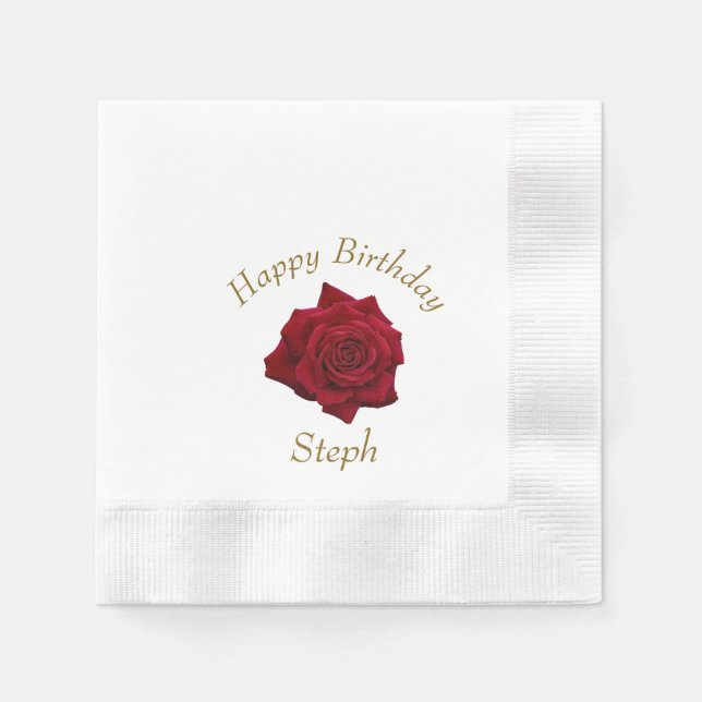 Elegant Red Rose Birthday Party Napkins (Front)