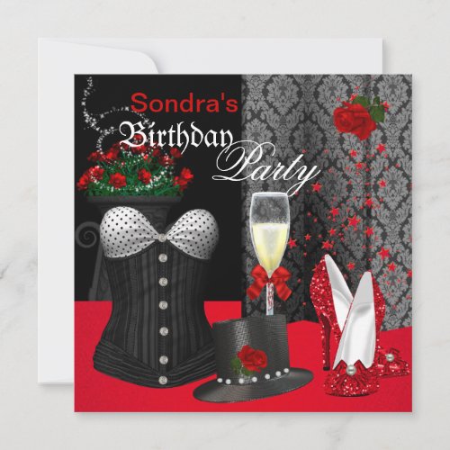 Elegant Red Rose Black Birthday Party Shoes Invitation