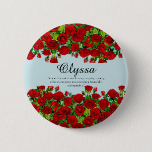 Elegant Red Rose Border Custom Name Garden Theme Button