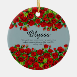 Elegant Red Rose Border Custom Name Garden Theme Ceramic Ornament