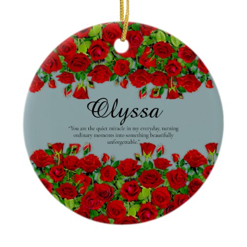 Elegant Red Rose Border Custom Name Garden Theme Ceramic Ornament