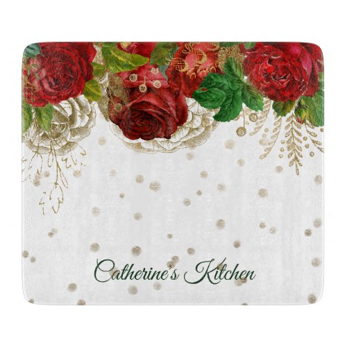 Elegant Red Rose Border Personalized Cutting Board