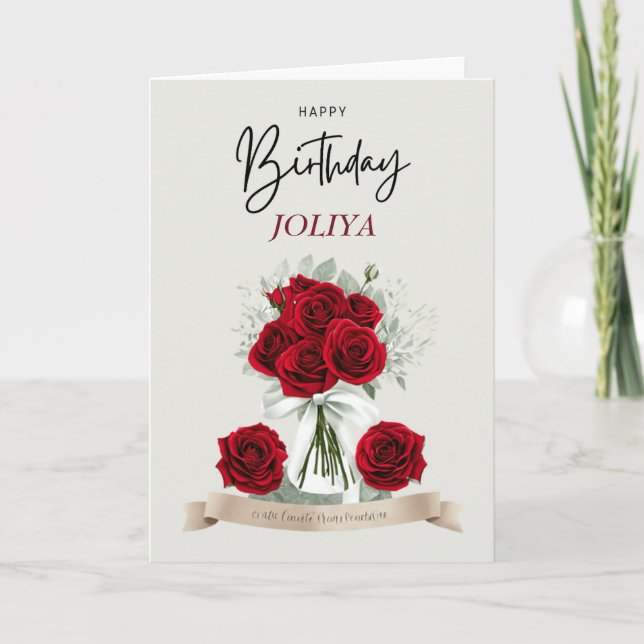 Elegant Red Rose Bouquet Birthday Holiday Card (Front)