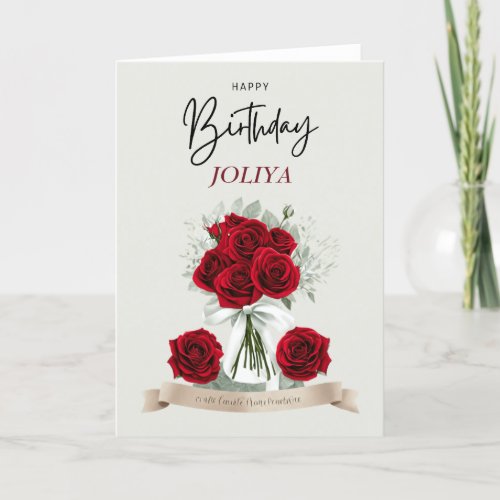 Elegant Red Rose Bouquet Birthday Holiday Card