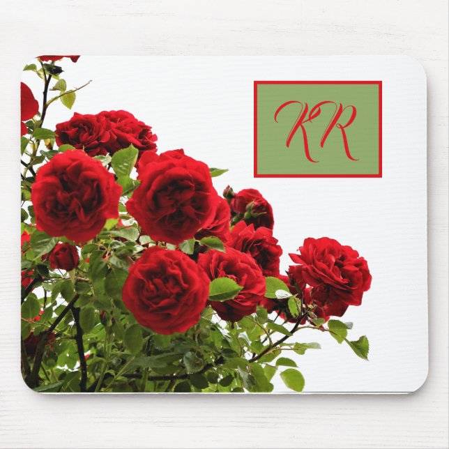 Elegant Red Rose Bouquet Floral Monogram Mouse Pad (Front)