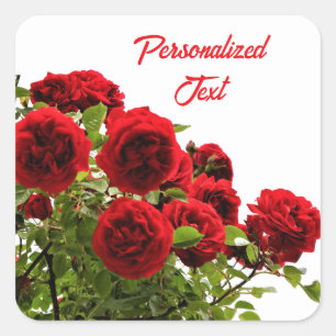 Elegant Red Rose Bouquet Monogram Square Sticker