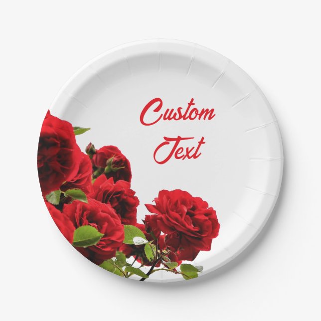 Elegant Red Rose Bouquet Personalized Paper Plates (Front)