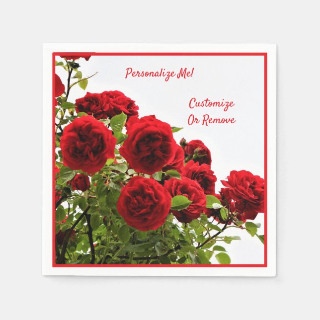 Elegant Red Rose Bouquet Romantic Personalized Napkins (Front)
