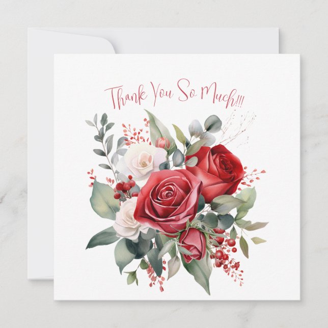 Elegant Red Rose Bouquet Thank You Card (Front)