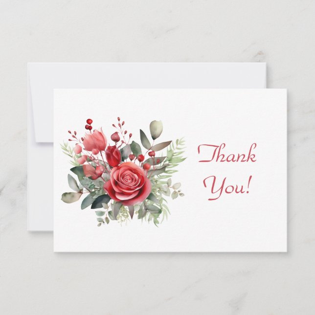 Elegant Red Rose Bouquet Thank You Flat  Note Card (Front)