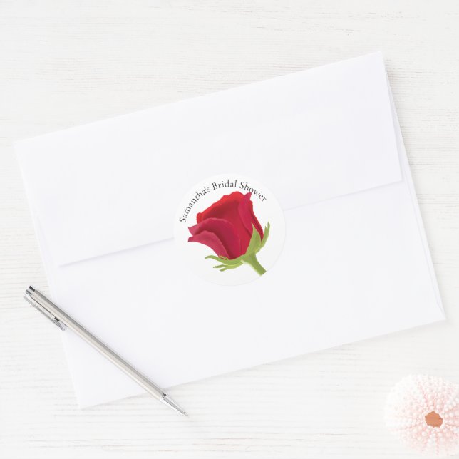 Elegant Red Rose Bridal Shower  Classic Round Sticker (Envelope)