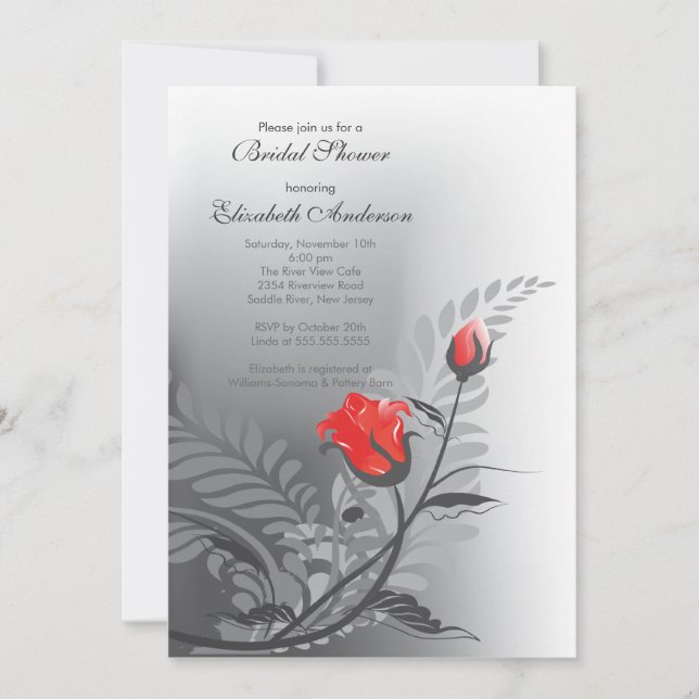 Elegant Red Rose Bridal Shower Invitation (Front)