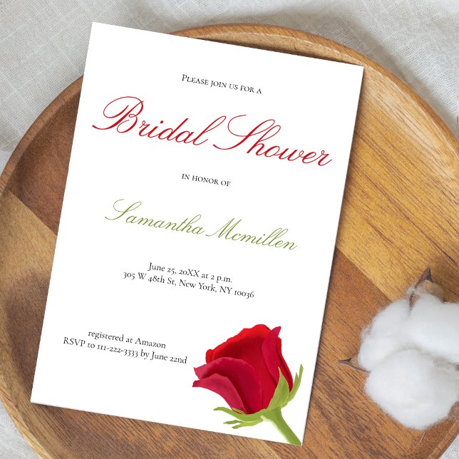 Elegant Red Rose Bridal Shower Invitation (Creator Uploaded)