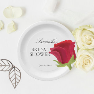 Elegant Red Rose Bridal Shower Paper Plates