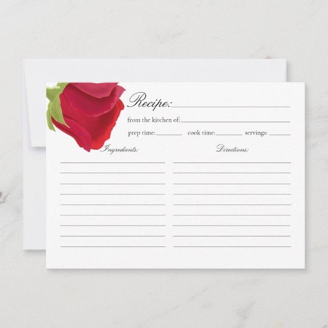 Elegant Red Rose Bridal Shower Recipe Note Card (Front)