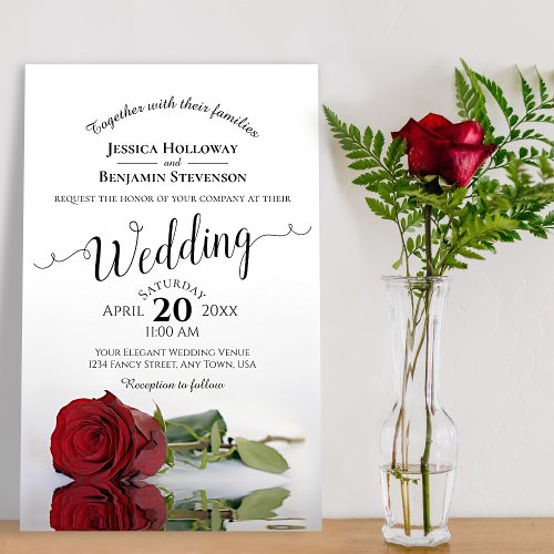 Elegant Red Rose BUDGET Wedding Invitation
