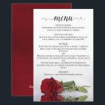 Elegant Red Rose Budget Wedding Menu<br><div class="desc">These beautiful wedding menus are simple, elegant, and stylish while still being budget friendly and affordable. They feature a classy and glamorous design with a script calligraphy title and a single red rose reflecting in a pool of water with waves and ripples. The back is a beautiful marbled red color...</div>