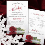 Elegant Red Rose Budget Wedding Program<br><div class="desc">These wedding programs are elegant and tasteful, while still being budget friendly. The design features a single long stemmed red rose lying on its side, reflecting in a pool of water with waves and ripples. The typography features lacy red script calligraphy, and there is room for details on the ceremony,...</div>