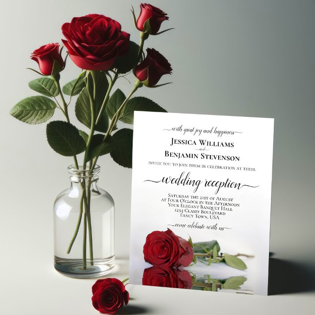 Elegant Red Rose BUDGET Wedding Reception Invite (Creator Uploaded)