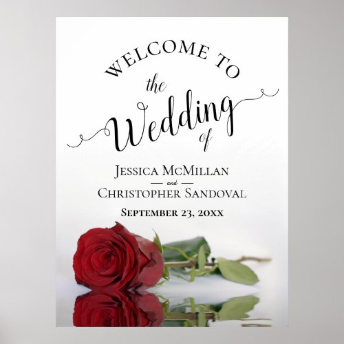 Elegant Red Rose  Calligraphy Wedding Welcome Poster
