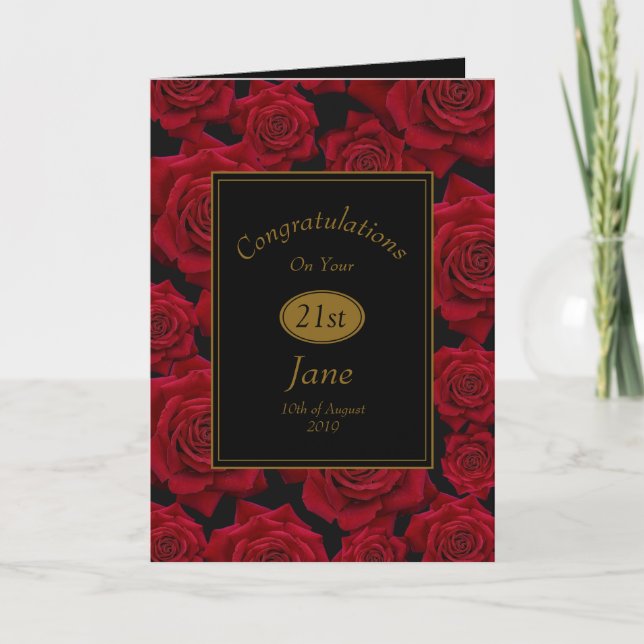 Elegant Red Rose Congratulations Birthday Card (Front)