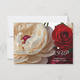 Elegant Red Rose & Cream Peony RSVP Card