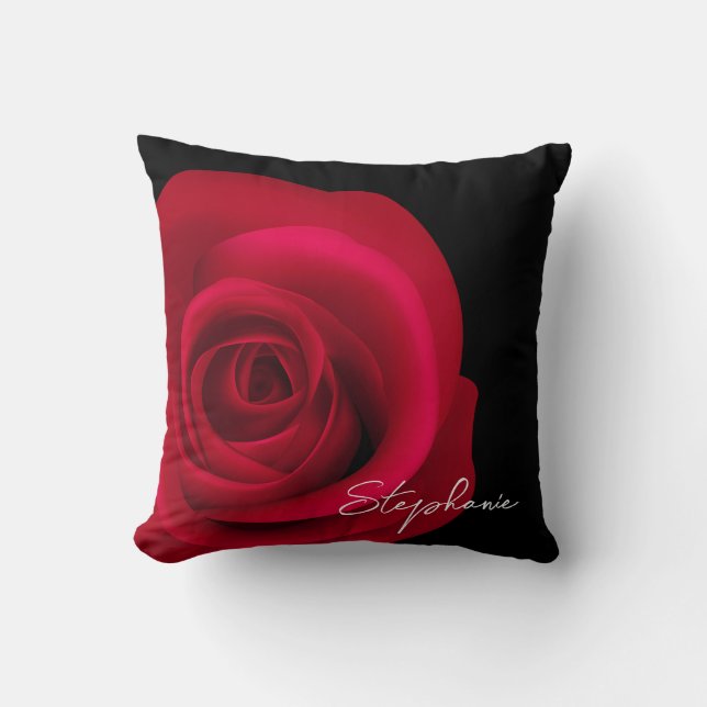 Elegant Red Rose | Custom Name Gift Throw Pillow (Front)