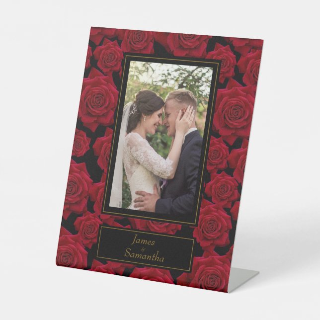 Elegant Red Rose – Custom Photo Pedestal Sign (Front)
