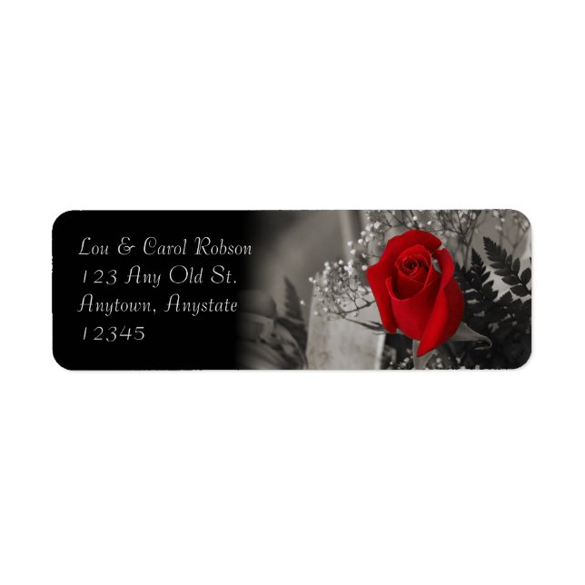Elegant Red Rose Fade Out Black and White Bouquet Label (Front)